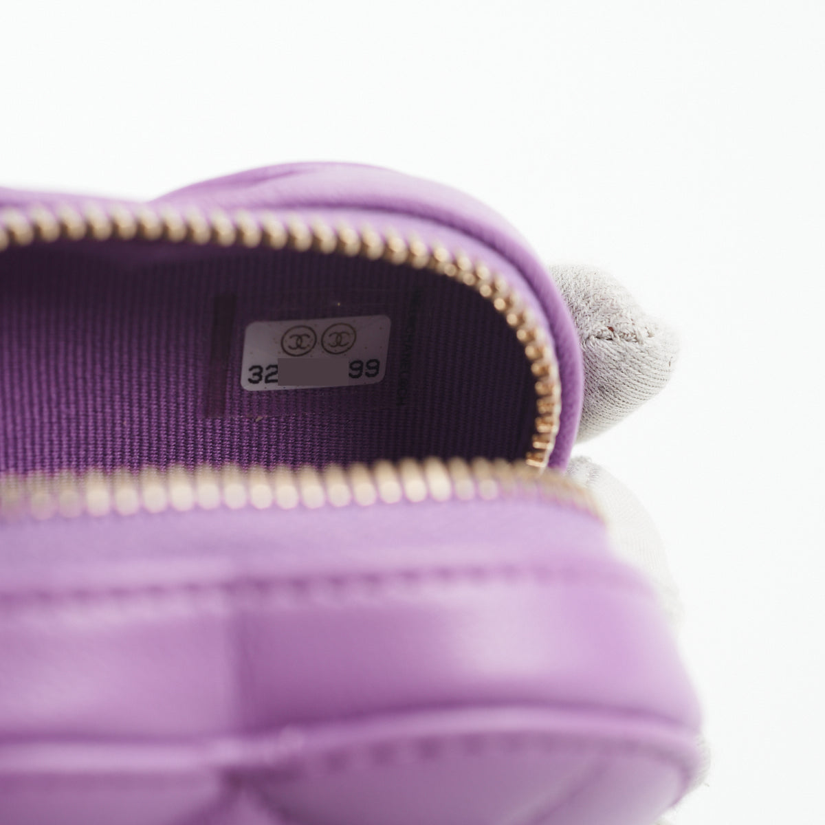 Chanel Heart Zipped Arm Coin Purse Lambskin Purple