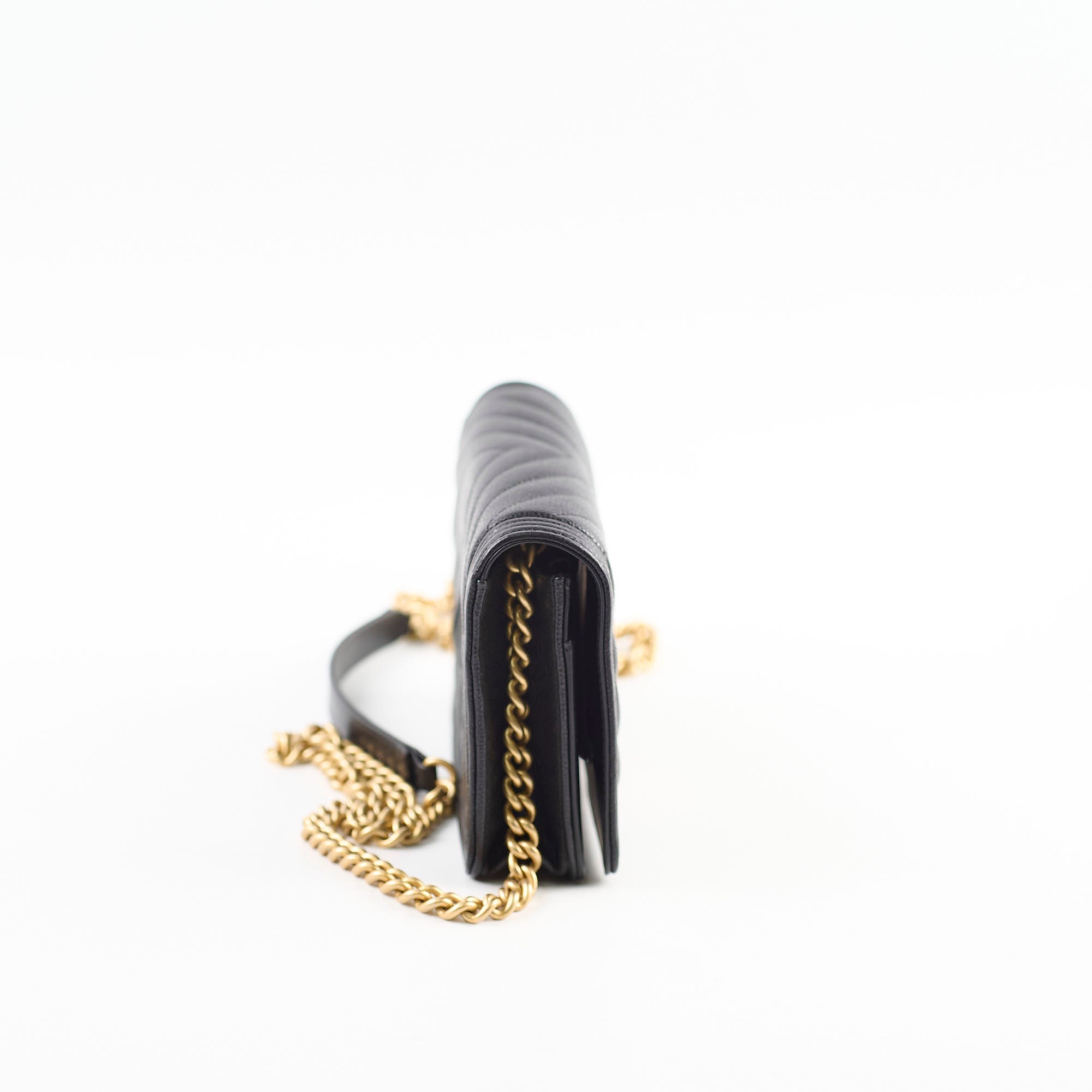 Chanel Boy Wallet On Chain WOC Chevron Caviar Black- Microchipped