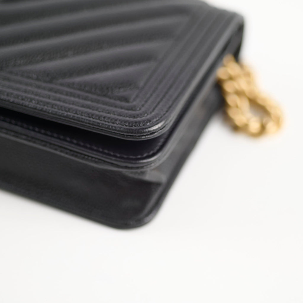 Chanel Boy Wallet On Chain WOC Chevron Caviar Black- Microchipped