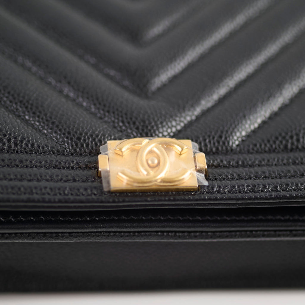 Chanel Boy Wallet On Chain WOC Chevron Caviar Black- Microchipped