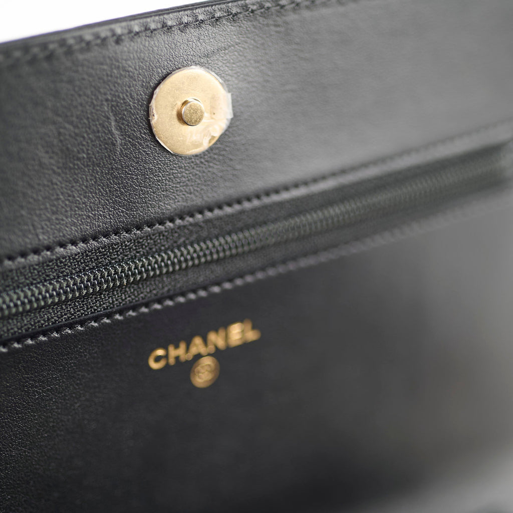 Chanel Boy Wallet On Chain WOC Chevron Caviar Black- Microchipped