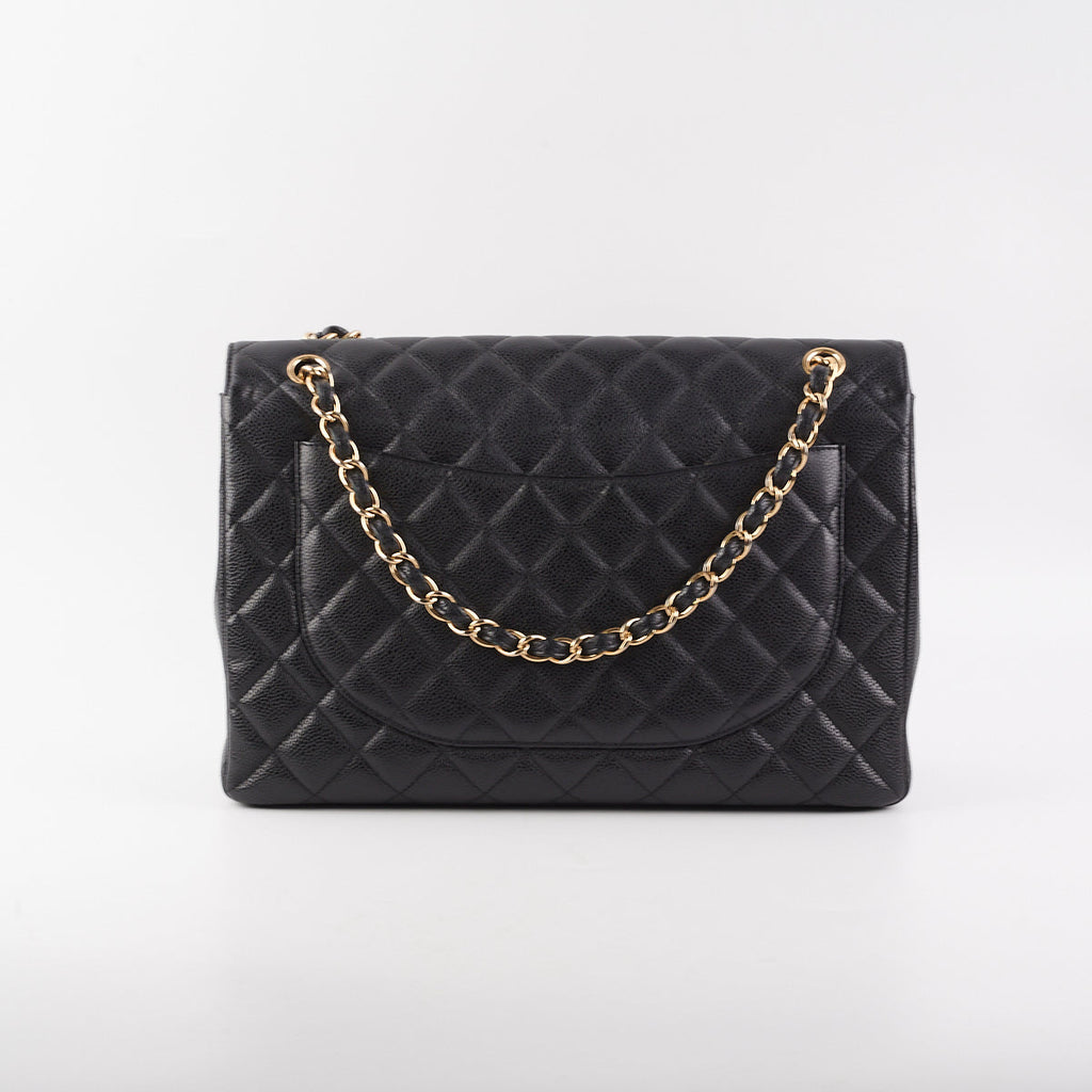 Chanel  Maxi single Flap Quilted Caviar Black
