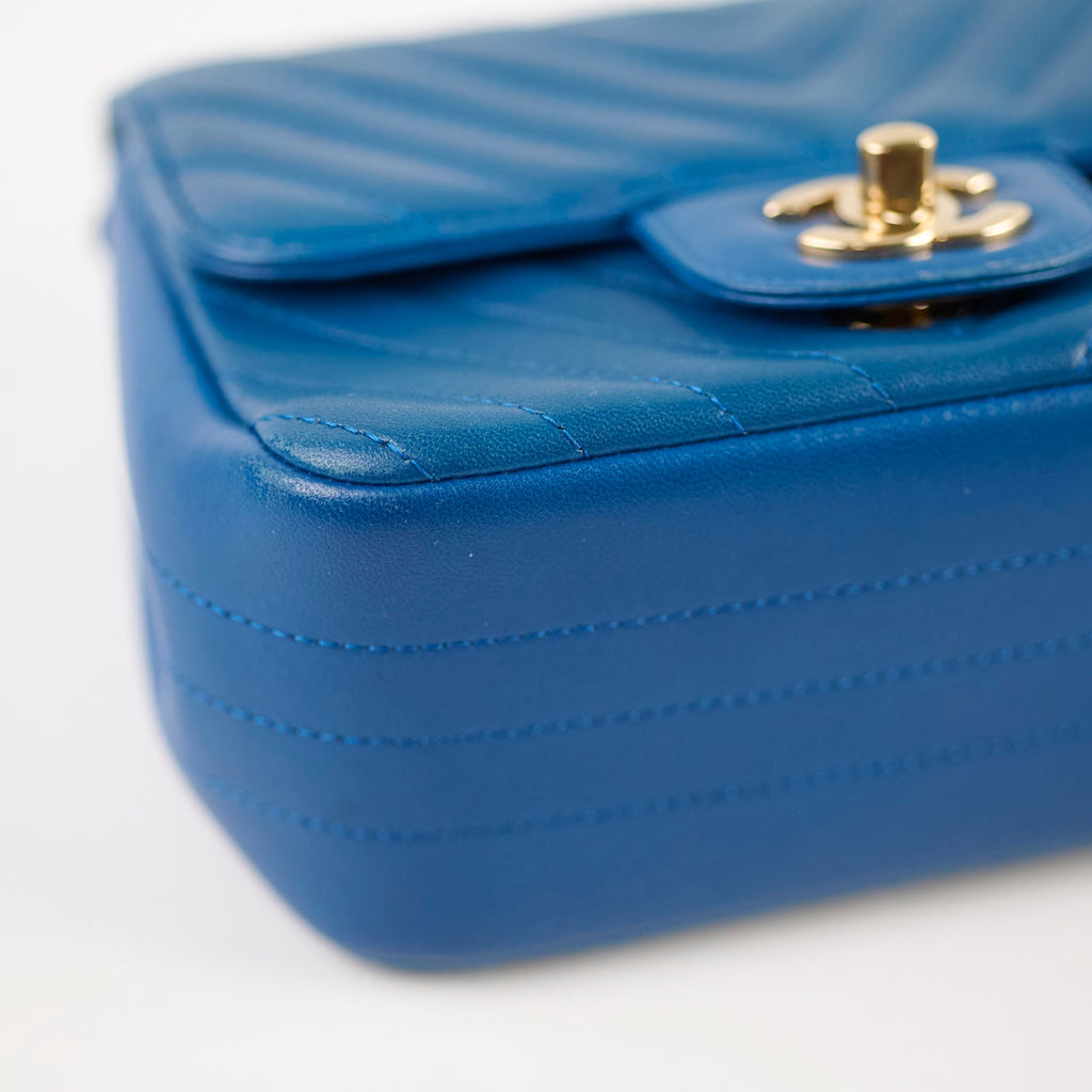 Chanel Mini Square Chevron Bag Blue