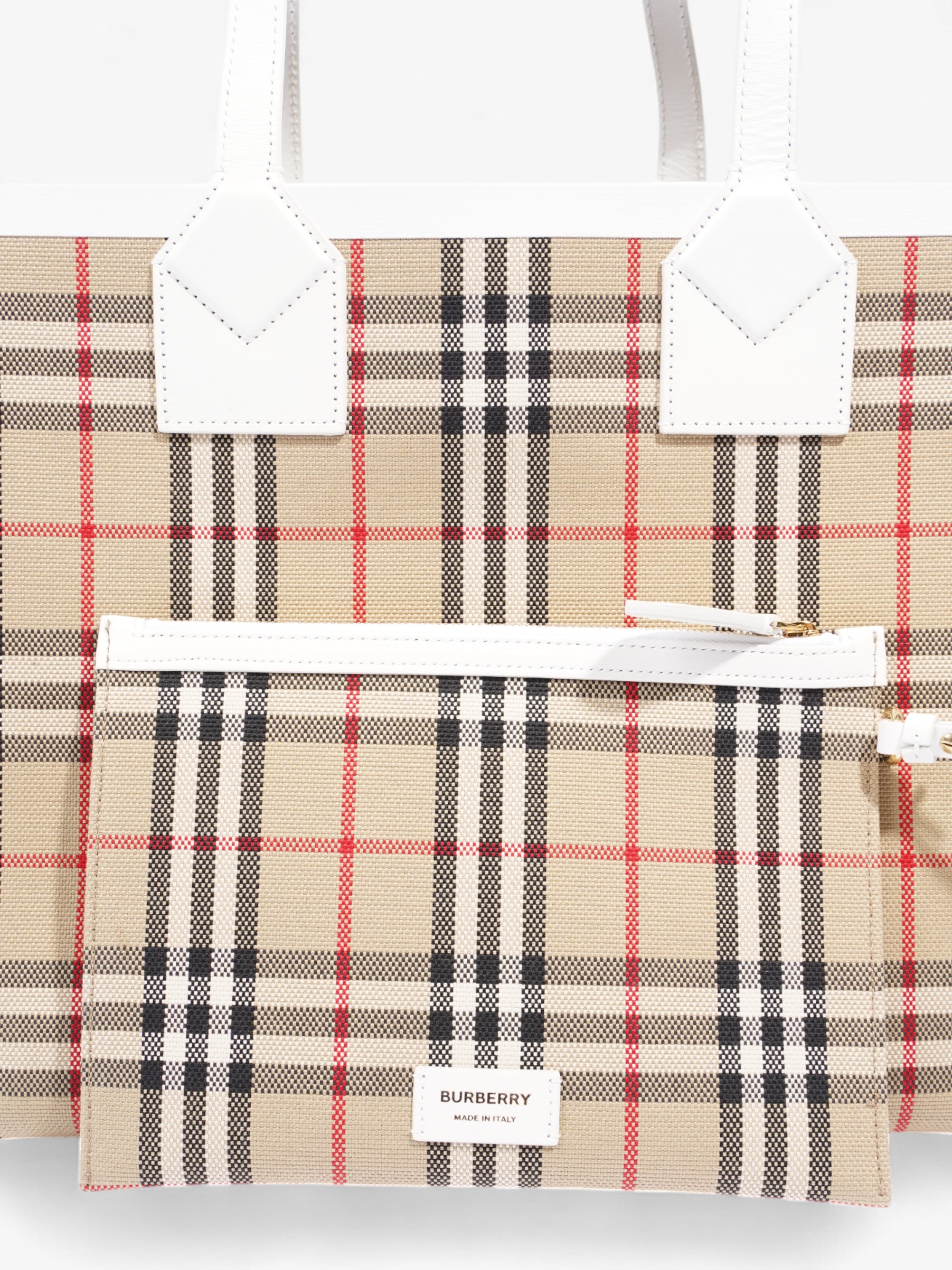 Burberry London Tote Vintage Check / White Cotton
