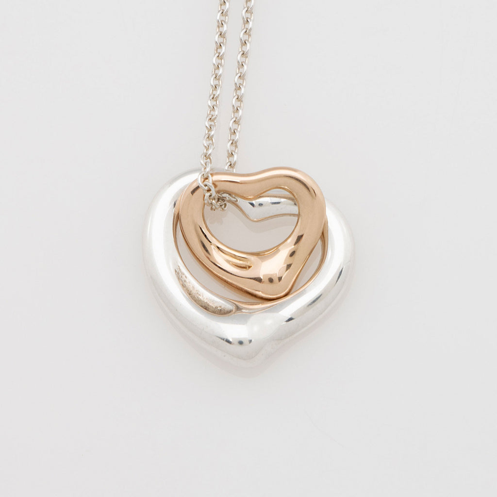 Tiffany & Co. Elsa Peretti Sterling Silver 18k Rose Gold Open Heart Extra Mini Necklace