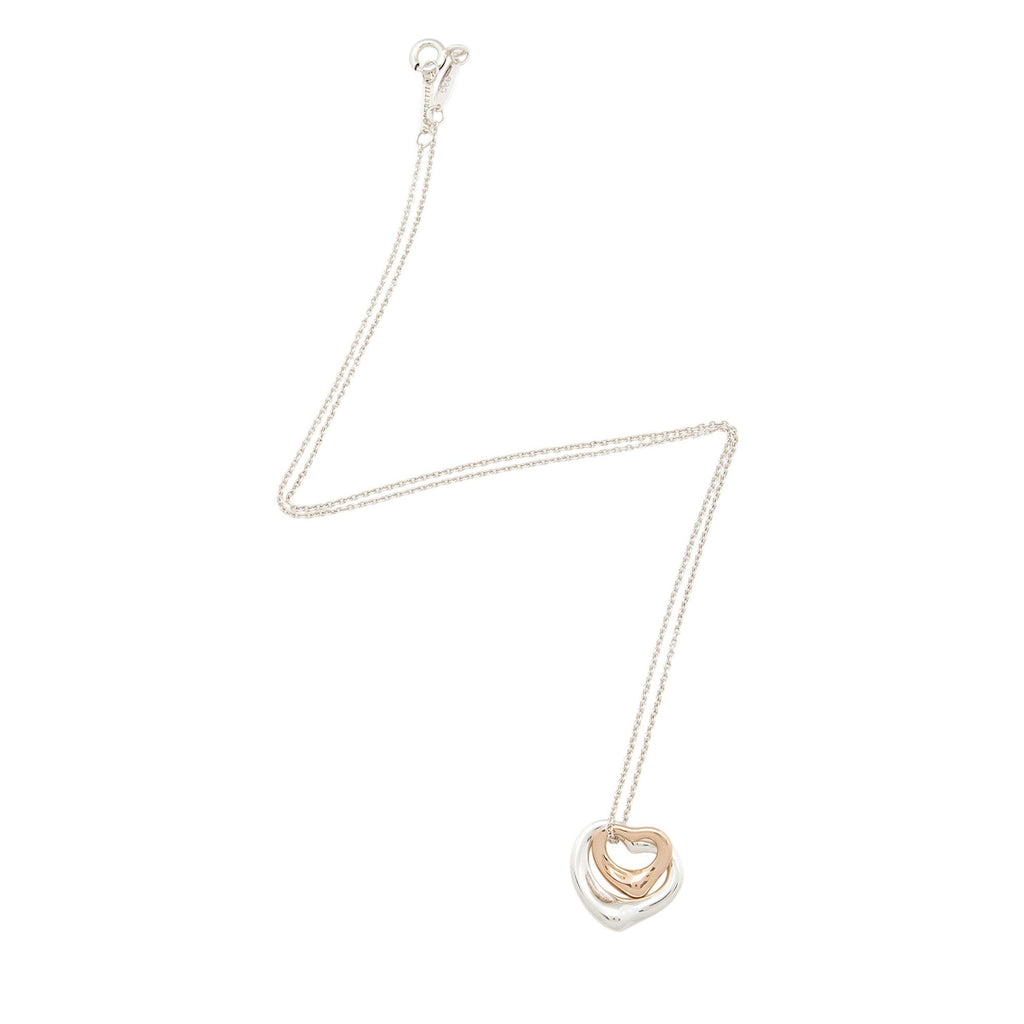 Tiffany & Co. Elsa Peretti Sterling Silver 18k Rose Gold Open Heart Extra Mini Necklace