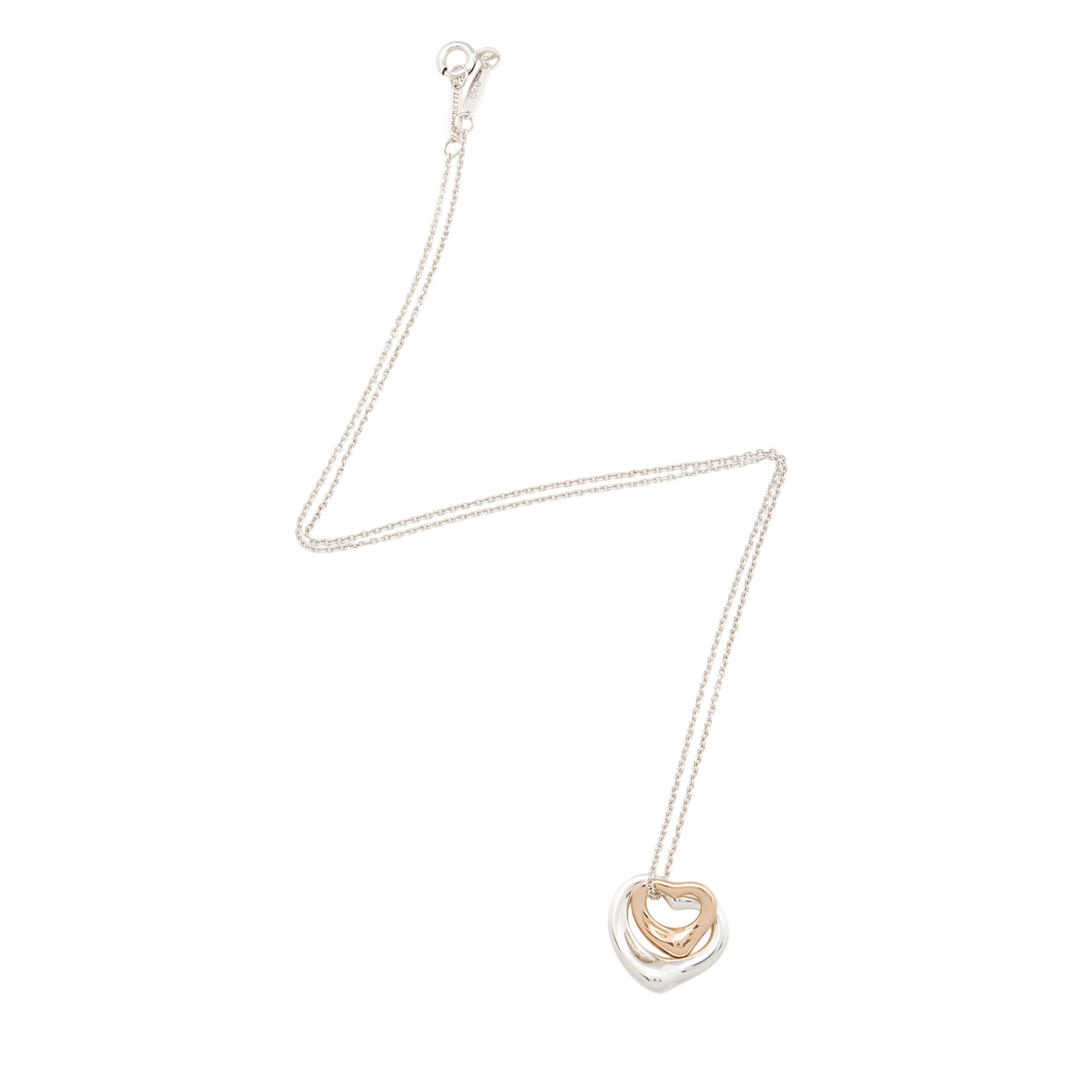 Tiffany & Co. Elsa Peretti Sterling Silver 18k Rose Gold Open Heart Extra Mini Necklace