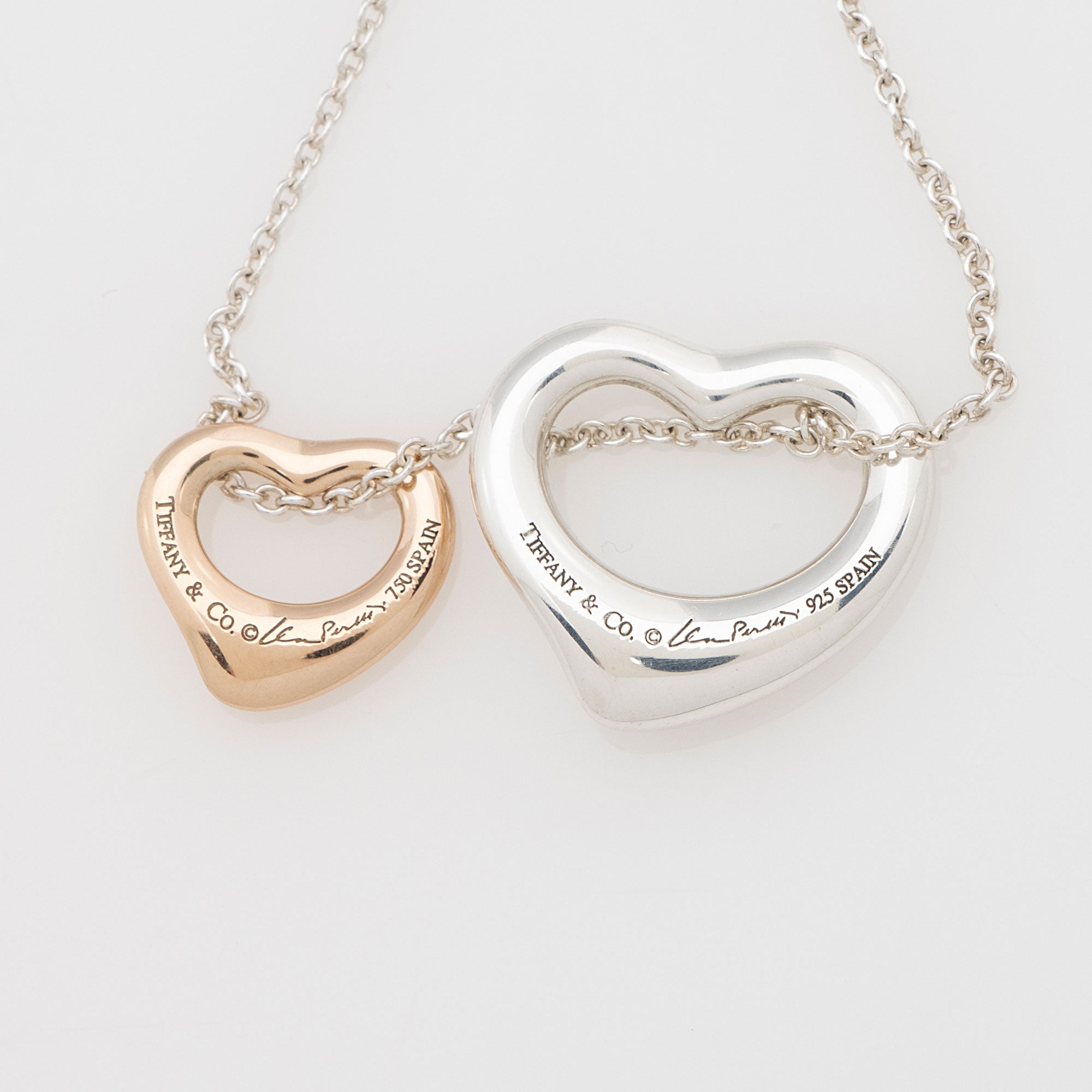 Tiffany & Co. Elsa Peretti Sterling Silver 18k Rose Gold Open Heart Extra Mini Necklace