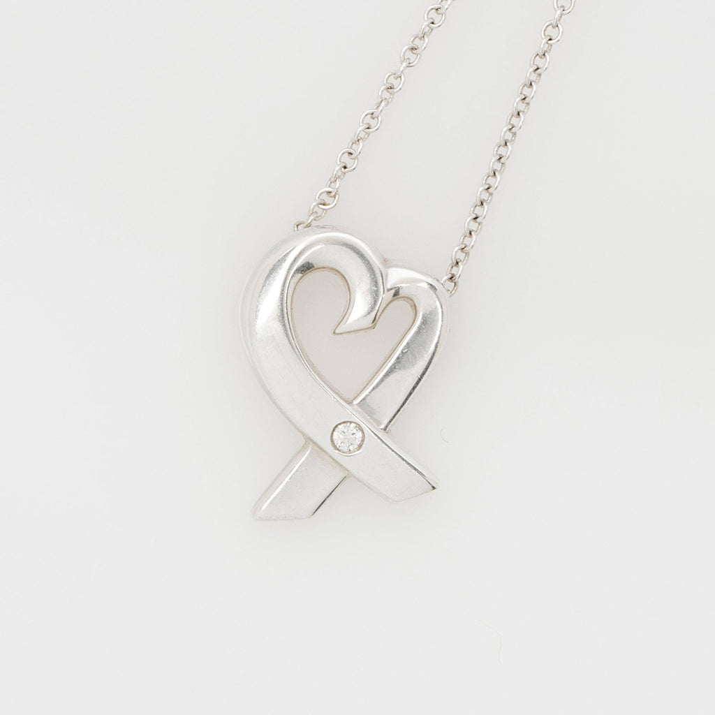 Tiffany & Co. Paloma Picasso Sterling Silver Diamond Loving Heart Necklace