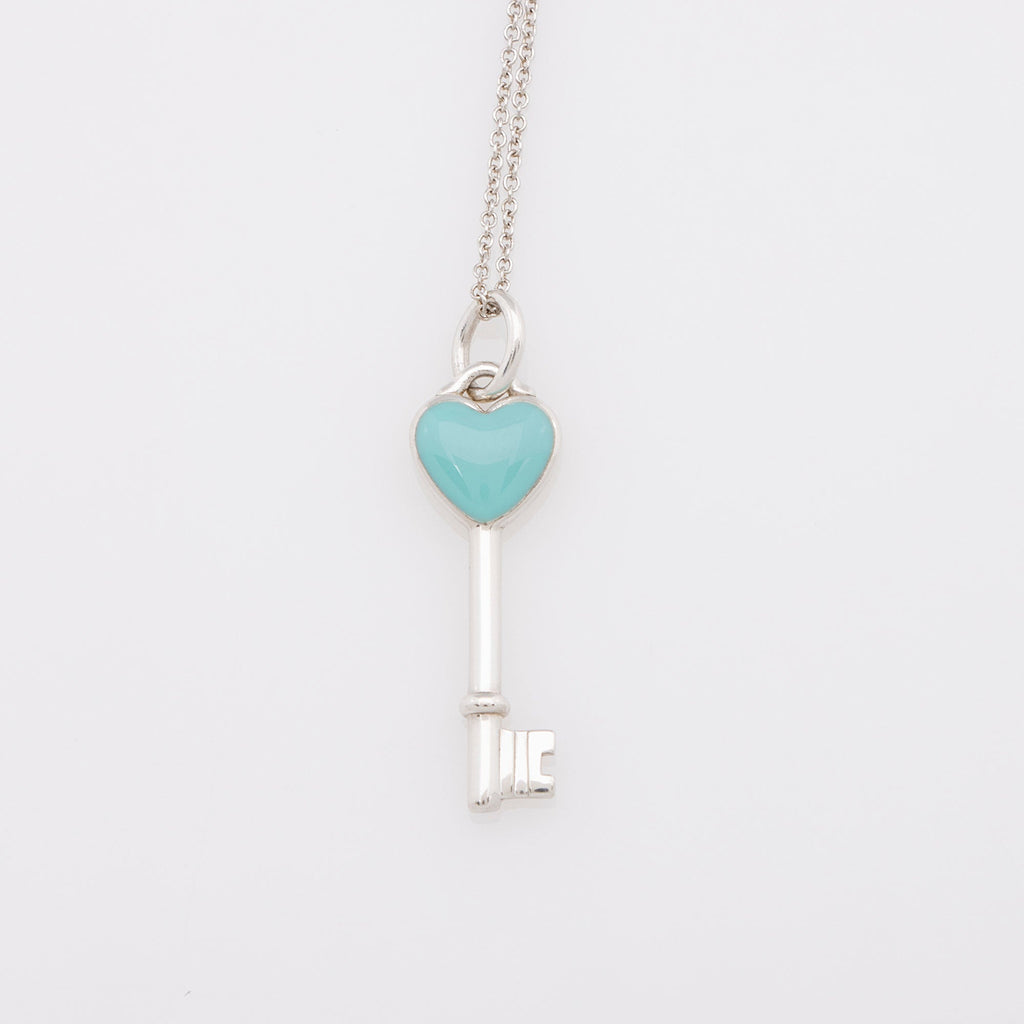 Tiffany & Co. Sterling Silver Enamel Heart Key Necklace