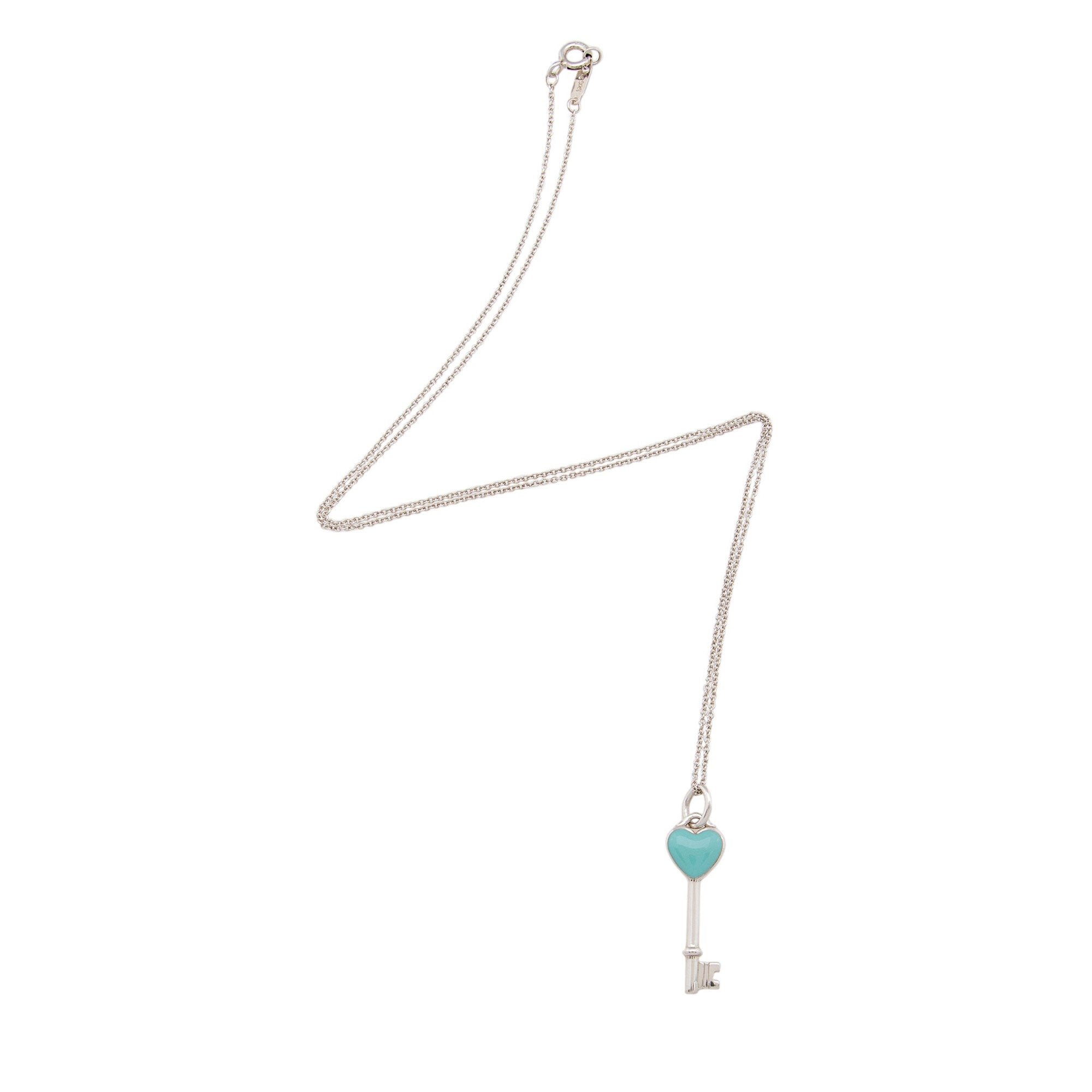 Tiffany & Co. Sterling Silver Enamel Heart Key Necklace