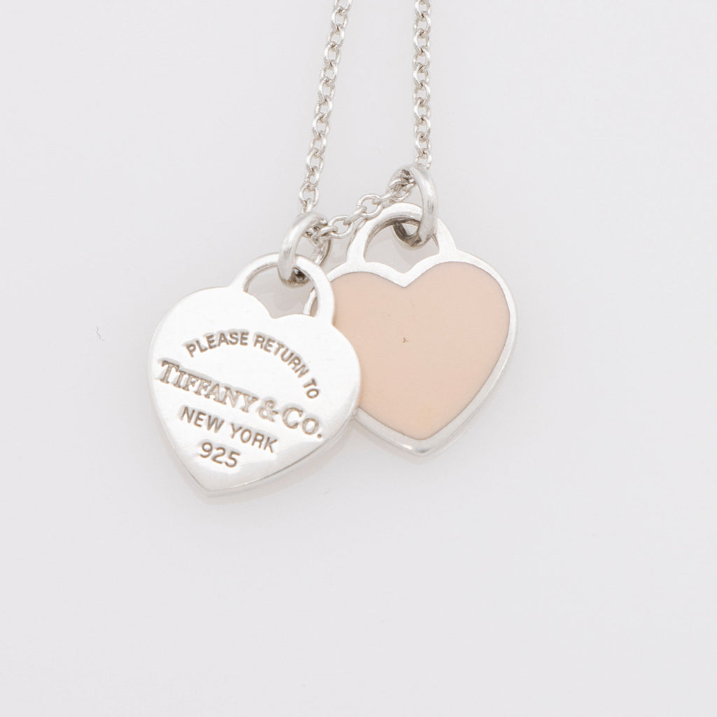Tiffany & Co. Sterling Silver Enamel Return to Tiffany Double Heart Mini Necklace