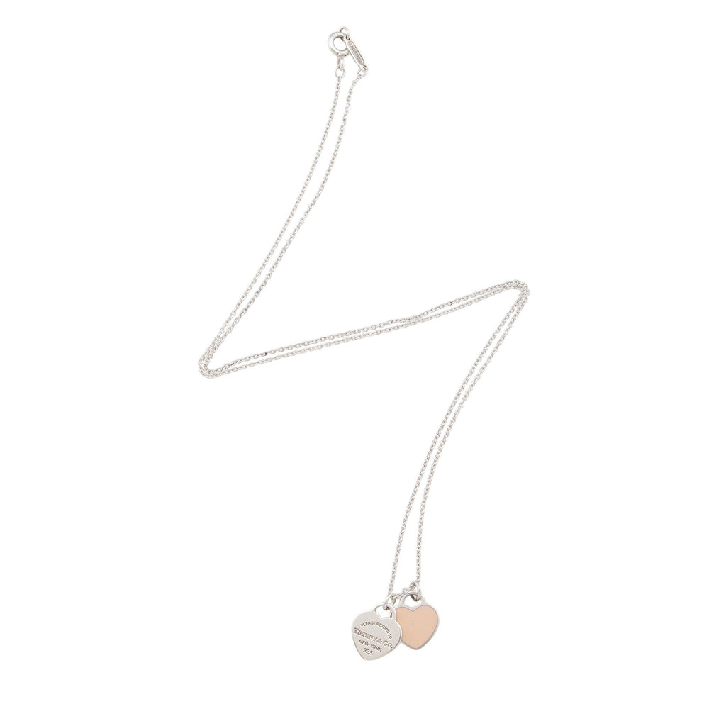 Tiffany & Co. Sterling Silver Enamel Return to Tiffany Double Heart Mini Necklace