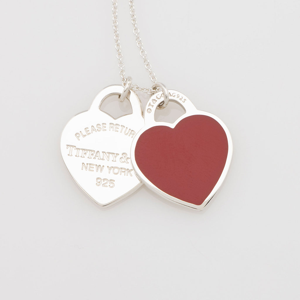 Tiffany & Co. Sterling Silver Enamel Return to Tiffany Double Heart Mini Necklace