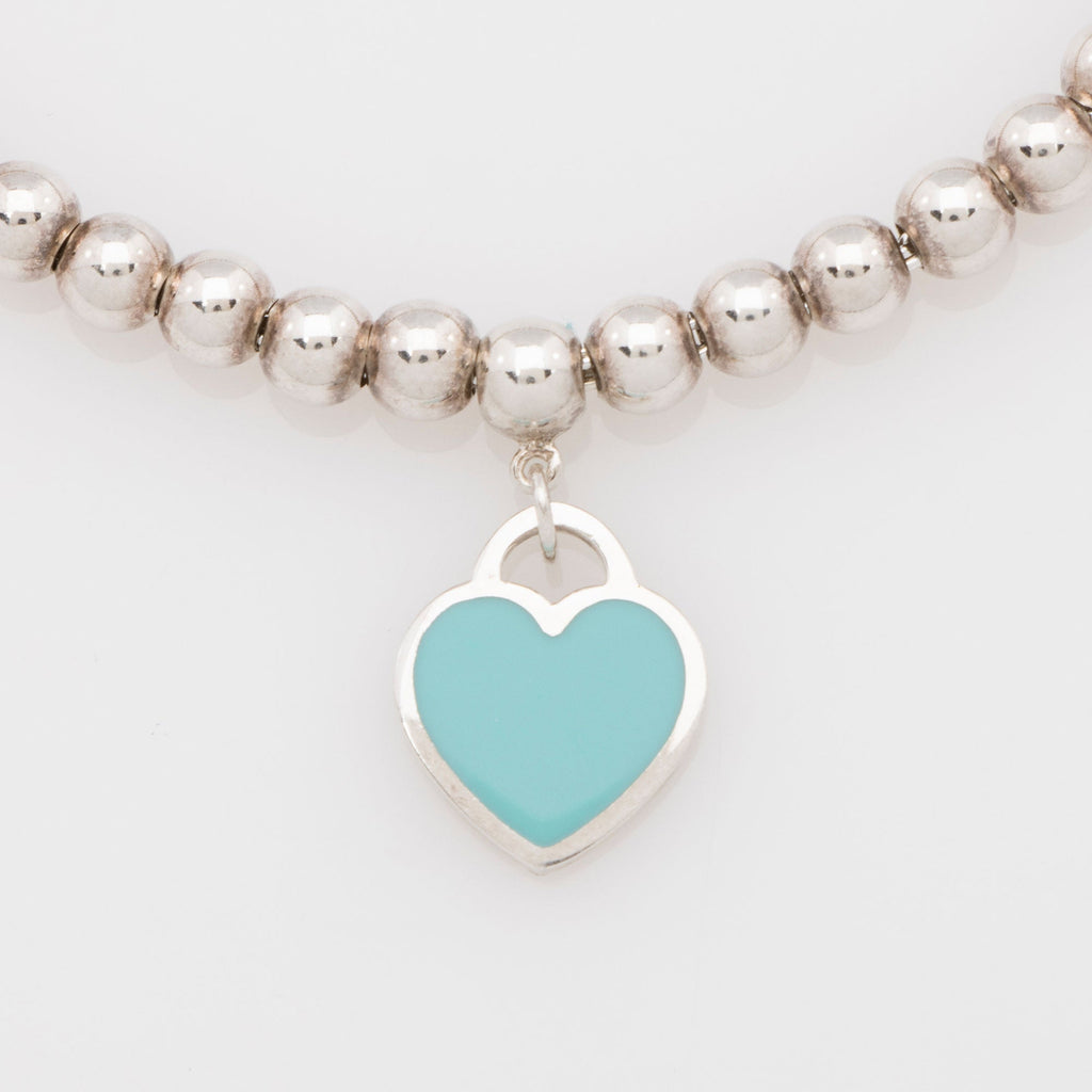 Tiffany & Co. Sterling Silver Enamel Return to Tiffany Heart Bead 4mm Bracelet