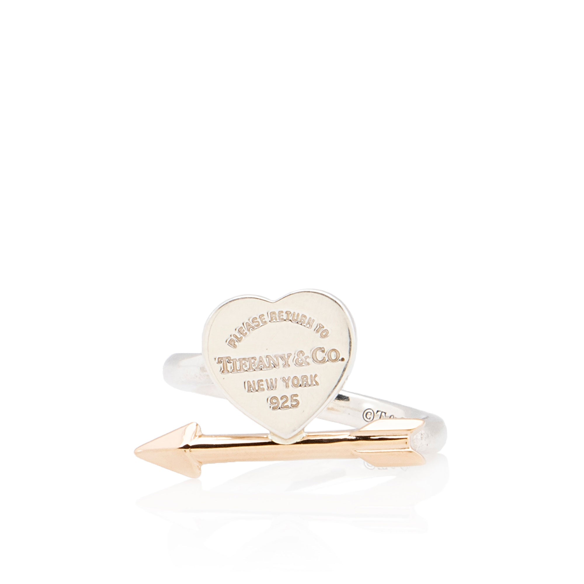 Tiffany & Co Sterling Silver Rose Gold Lovestruck Heart Tag Ring - Size 4 1/2
