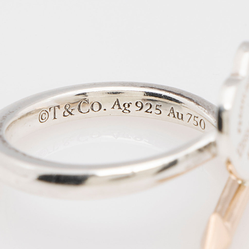 Tiffany & Co Sterling Silver Rose Gold Lovestruck Heart Tag Ring - Size 4 1/2