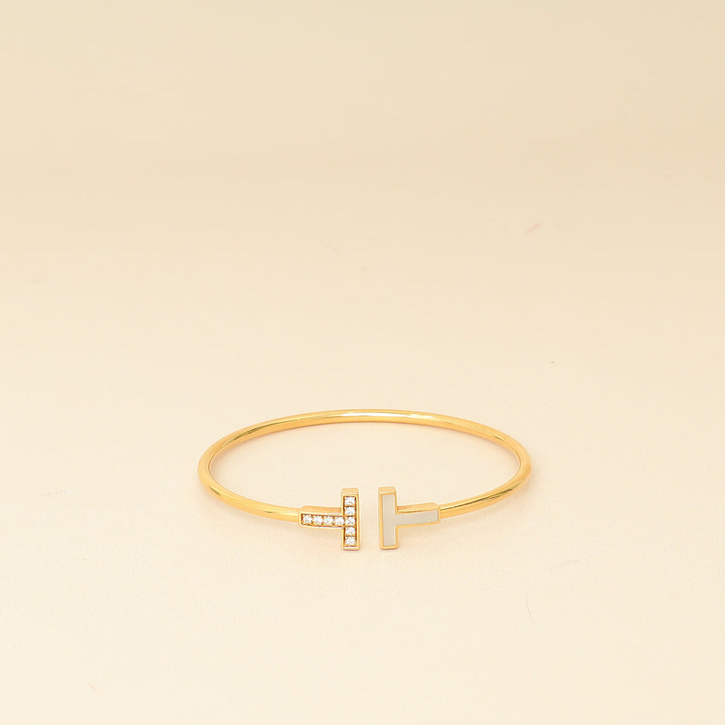 Tiffany & Co. 18K Yellow Gold T Wire Diamond MOP Small Bracelet