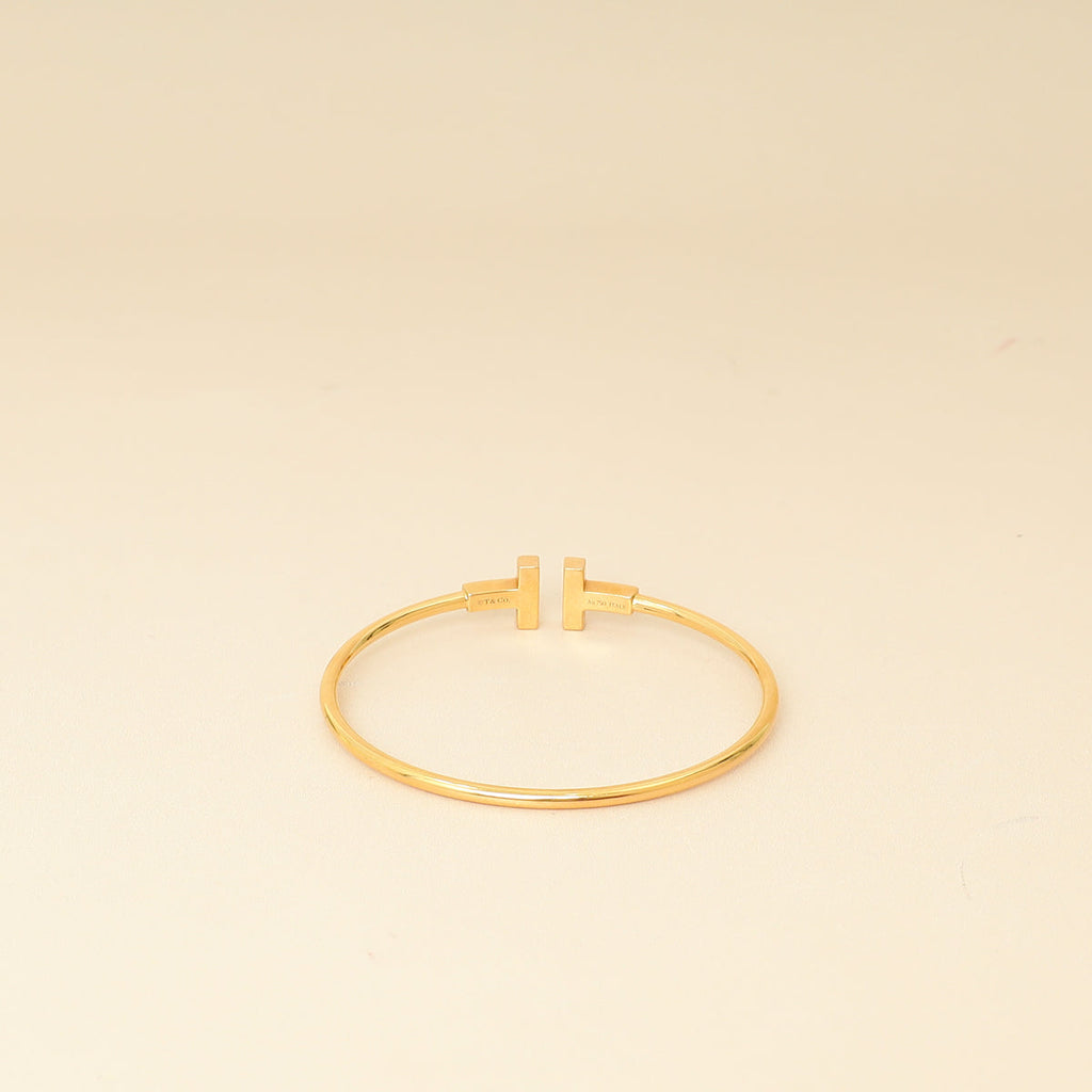 Tiffany & Co. 18K Yellow Gold T Wire Diamond MOP Small Bracelet