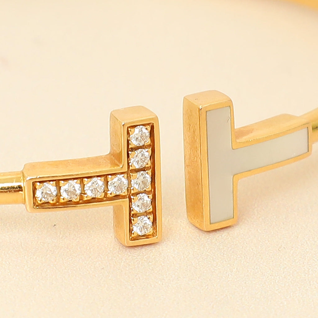 Tiffany & Co. 18K Yellow Gold T Wire Diamond MOP Small Bracelet