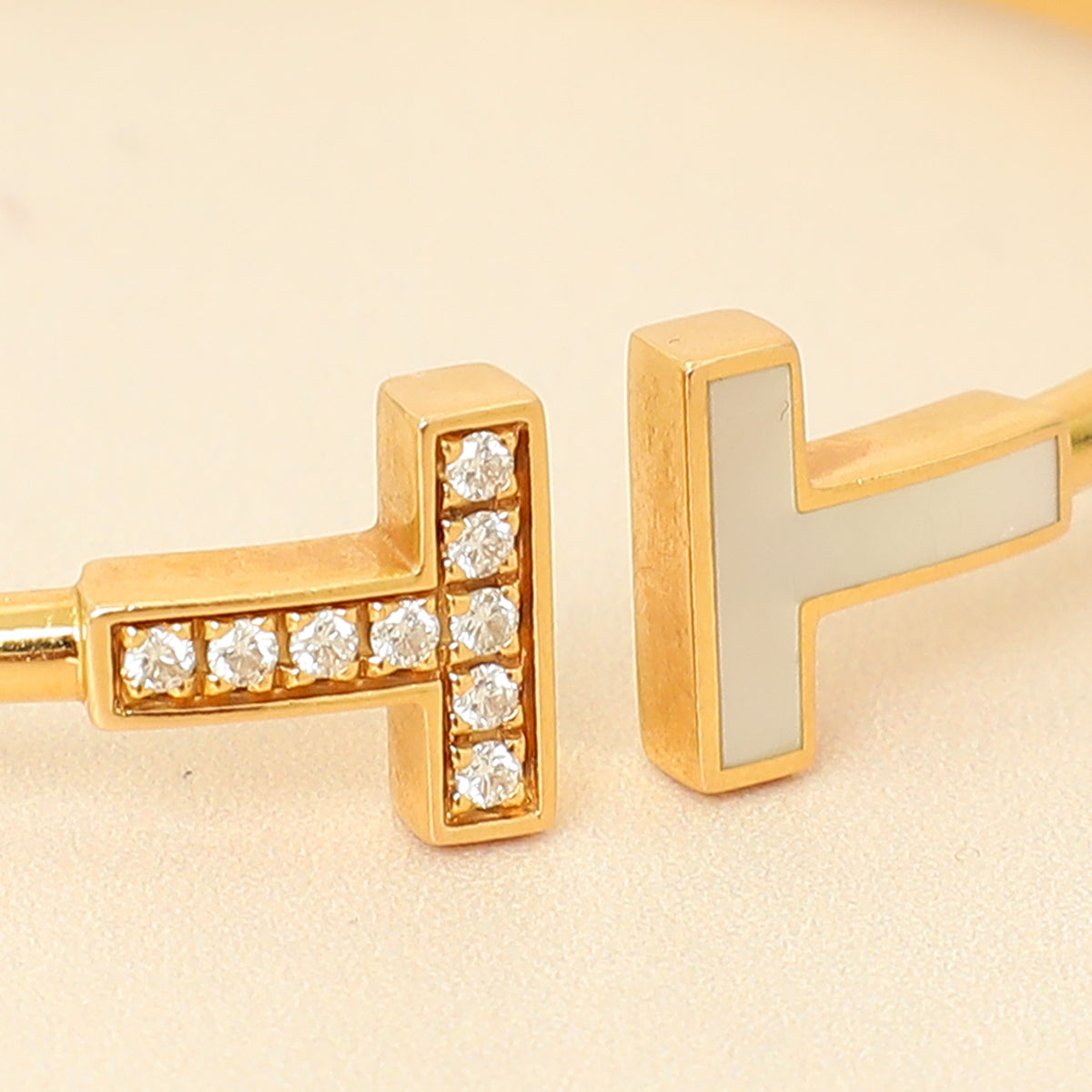 Tiffany & Co. 18K Yellow Gold T Wire Diamond MOP Small Bracelet