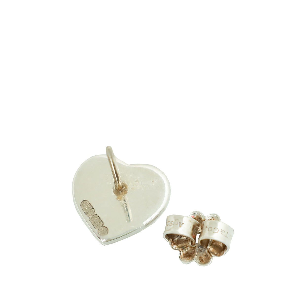 Tiffany & Co Silver Heart Mini Heart Tag Stud Earrings
