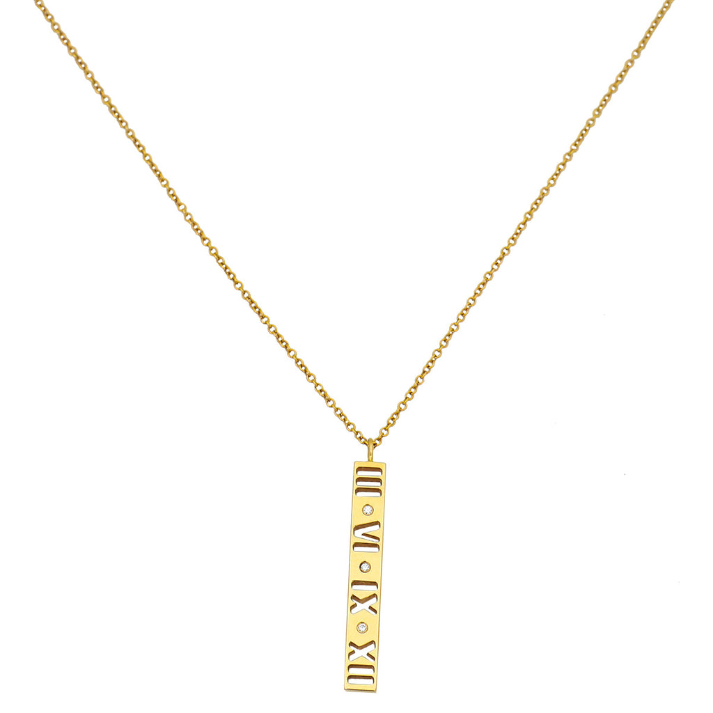 Tiffany & Co 18K Rose Gold Diamond Atlas Pierced Bar Pendant Necklace