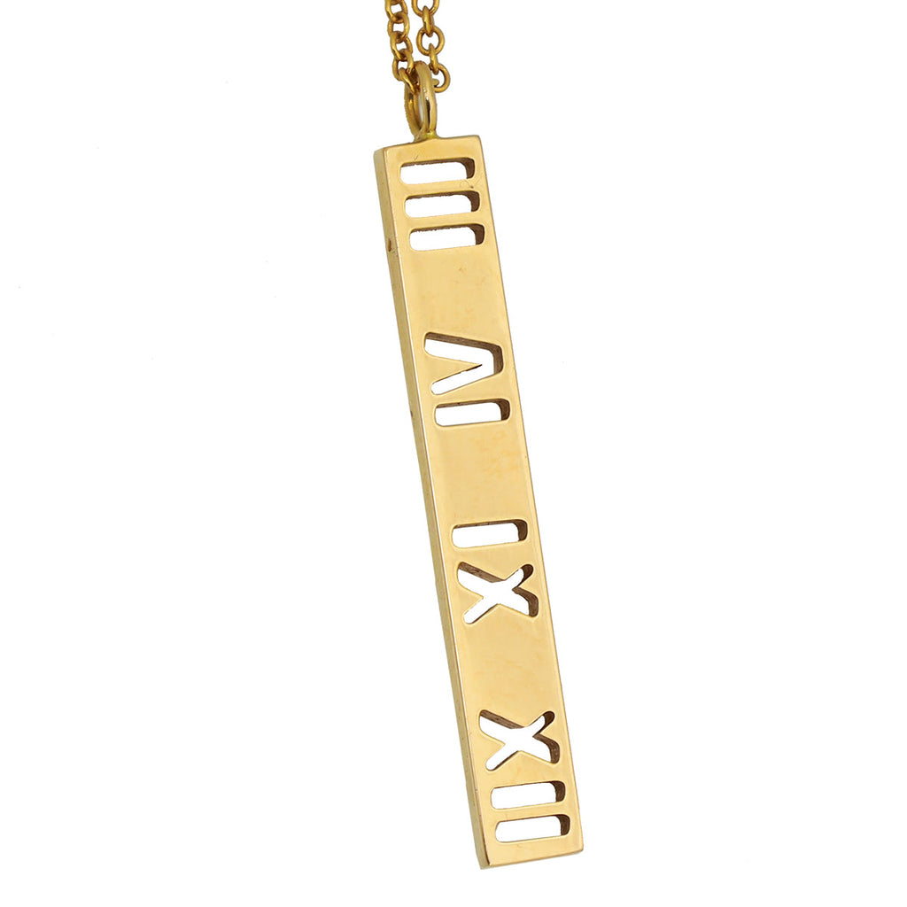 Tiffany & Co 18K Rose Gold Diamond Atlas Pierced Bar Pendant Necklace