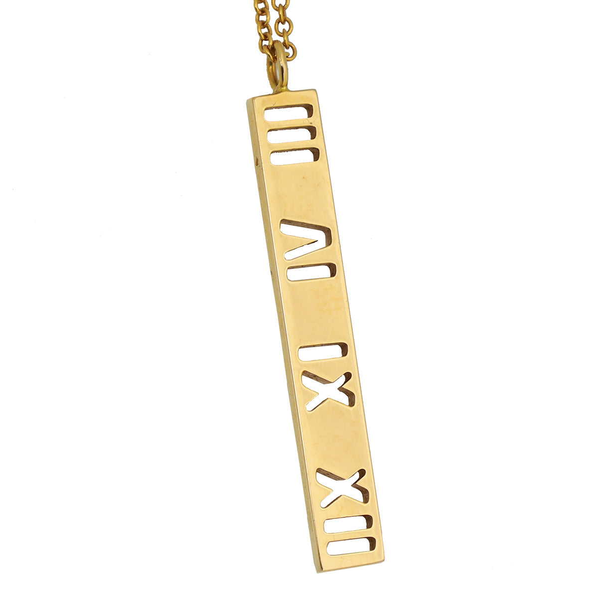 Tiffany & Co 18K Rose Gold Diamond Atlas Pierced Bar Pendant Necklace