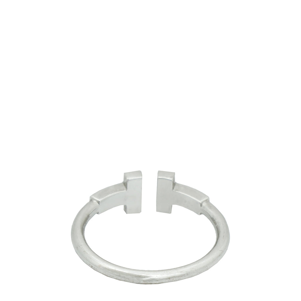 Tiffany & Co 18K White Gold Diamond T Wire Ring 51