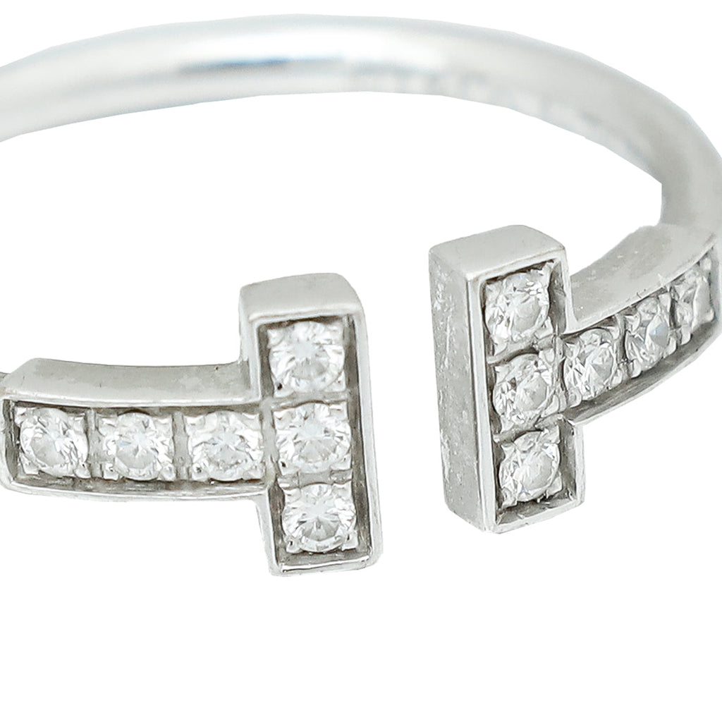 Tiffany & Co 18K White Gold Diamond T Wire Ring 51