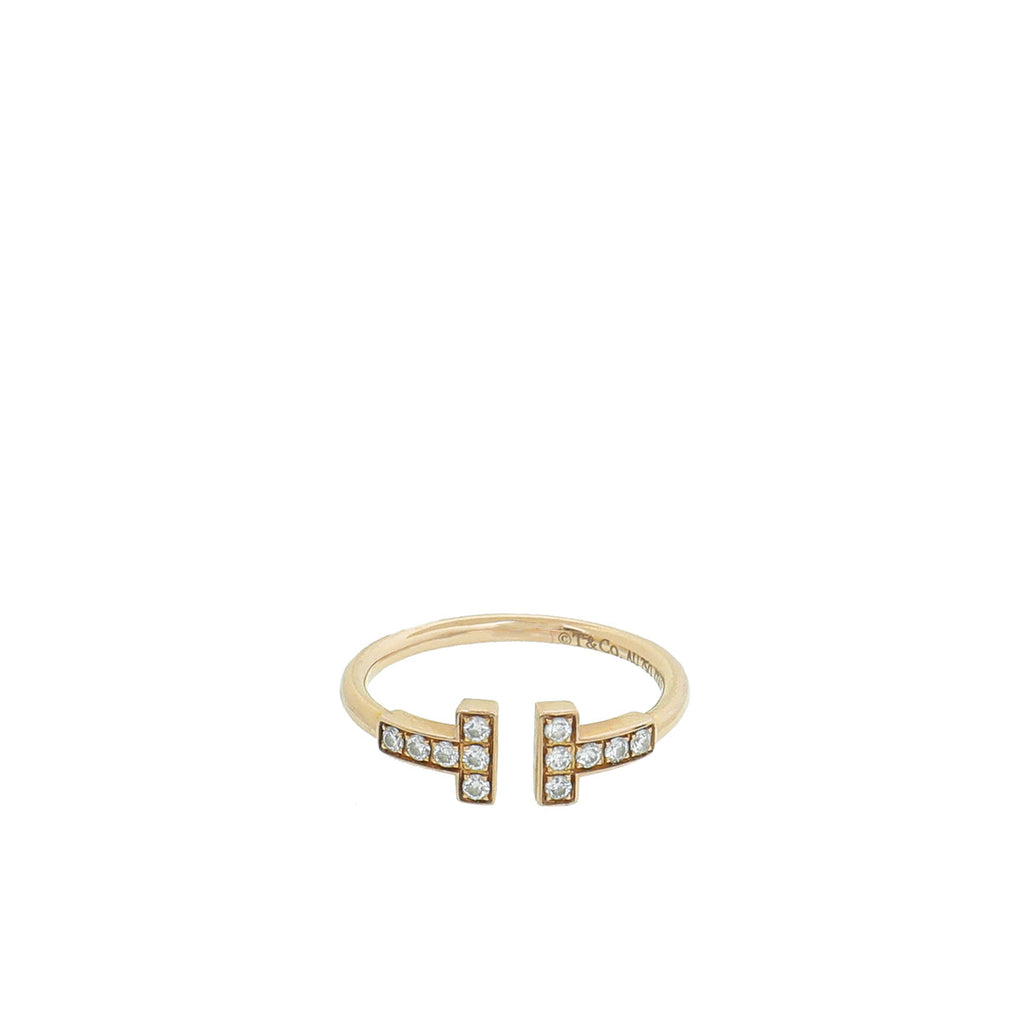 Tiffany & Co 18K Pink Gold Diamond T Wire Ring 8