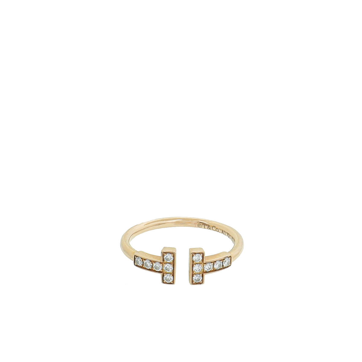 Tiffany & Co 18K Pink Gold Diamond T Wire Ring 8