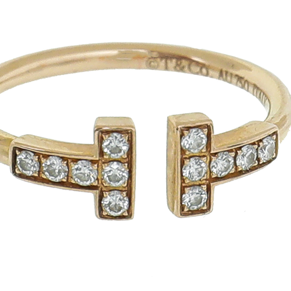 Tiffany & Co 18K Pink Gold Diamond T Wire Ring 8