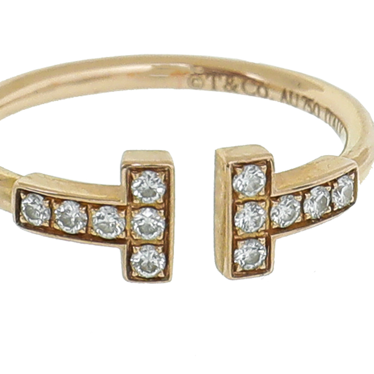 Tiffany & Co 18K Pink Gold Diamond T Wire Ring 8