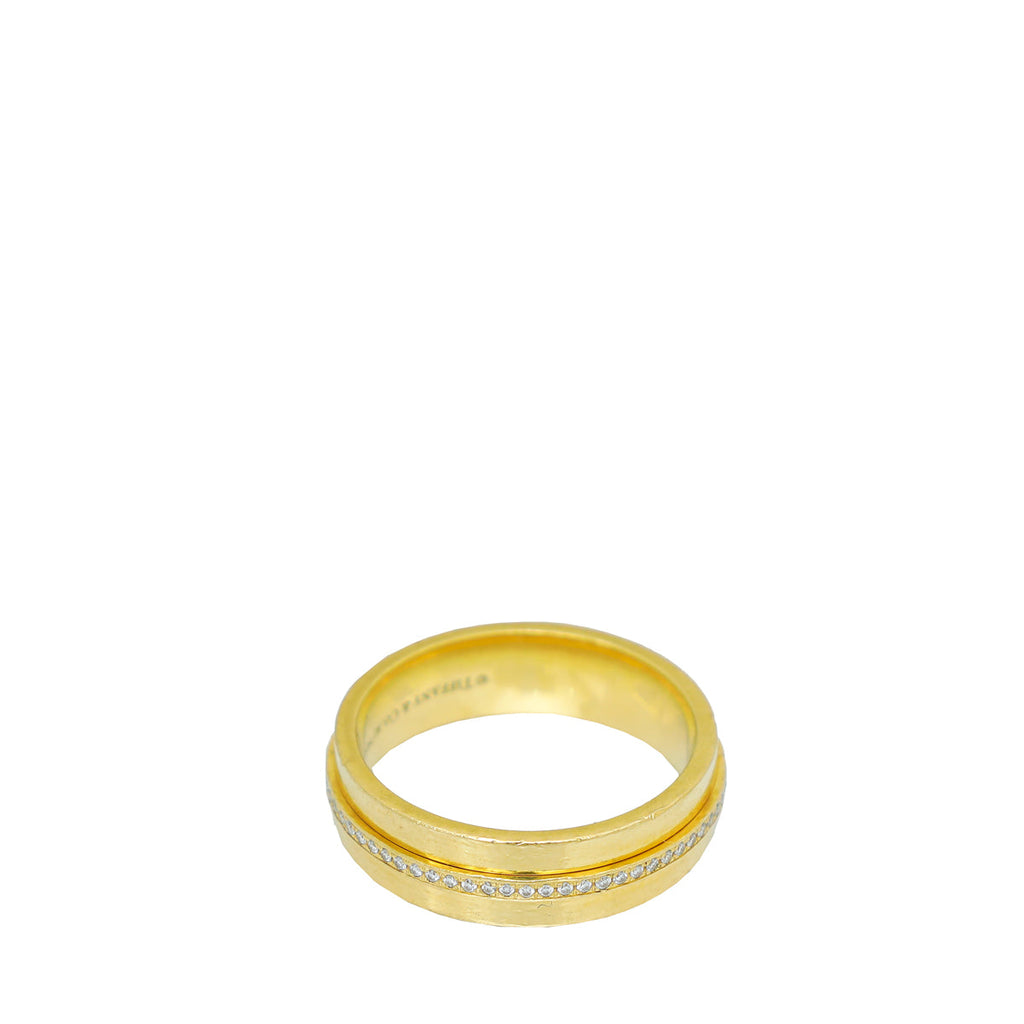 Tiffany & Co 18K Yellow Gold Diamond T Wide Ring 54