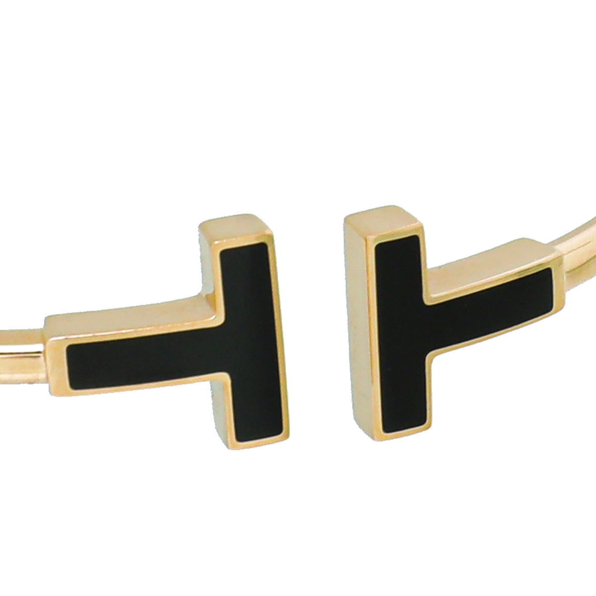 Tiffany & Co 18K Rose Gold Onyx T Narrow Wire Small Bracelet