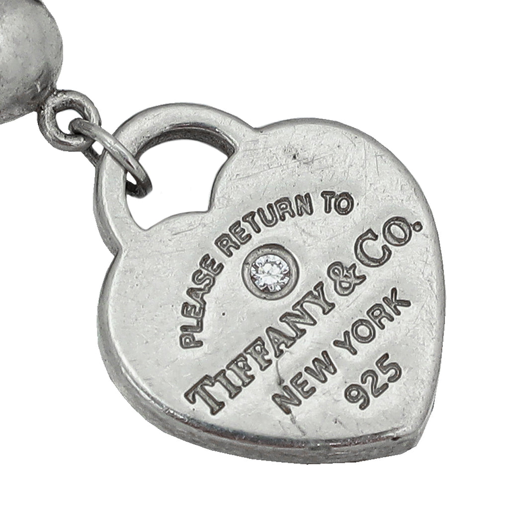 Tiffany & Co Silver Mini Heart Tag 1 Diamond Bead Bracelet