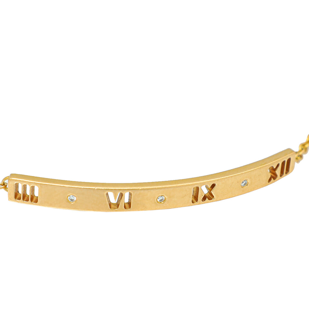 Tiffany & Co 18K Rose Gold Diamond Atlas Pierced Bar Bracelet