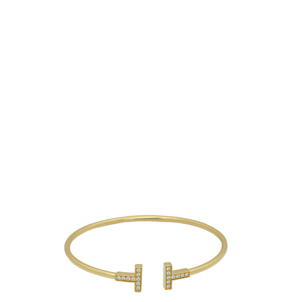 Tiffany & Co 18K Yellow Gold Diamond T Wire Medium Bracelet