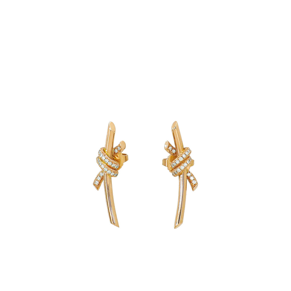 Tiffany & Co 18K Rose Gold Diamond Knot Earrings