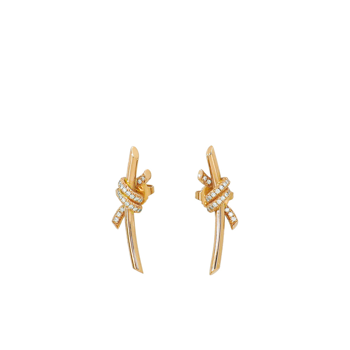 Tiffany & Co 18K Rose Gold Diamond Knot Earrings