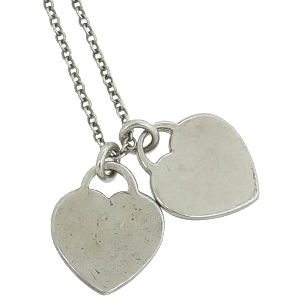 Tiffany & Co Sterling Silver Double Mini Heart Tag Necklace