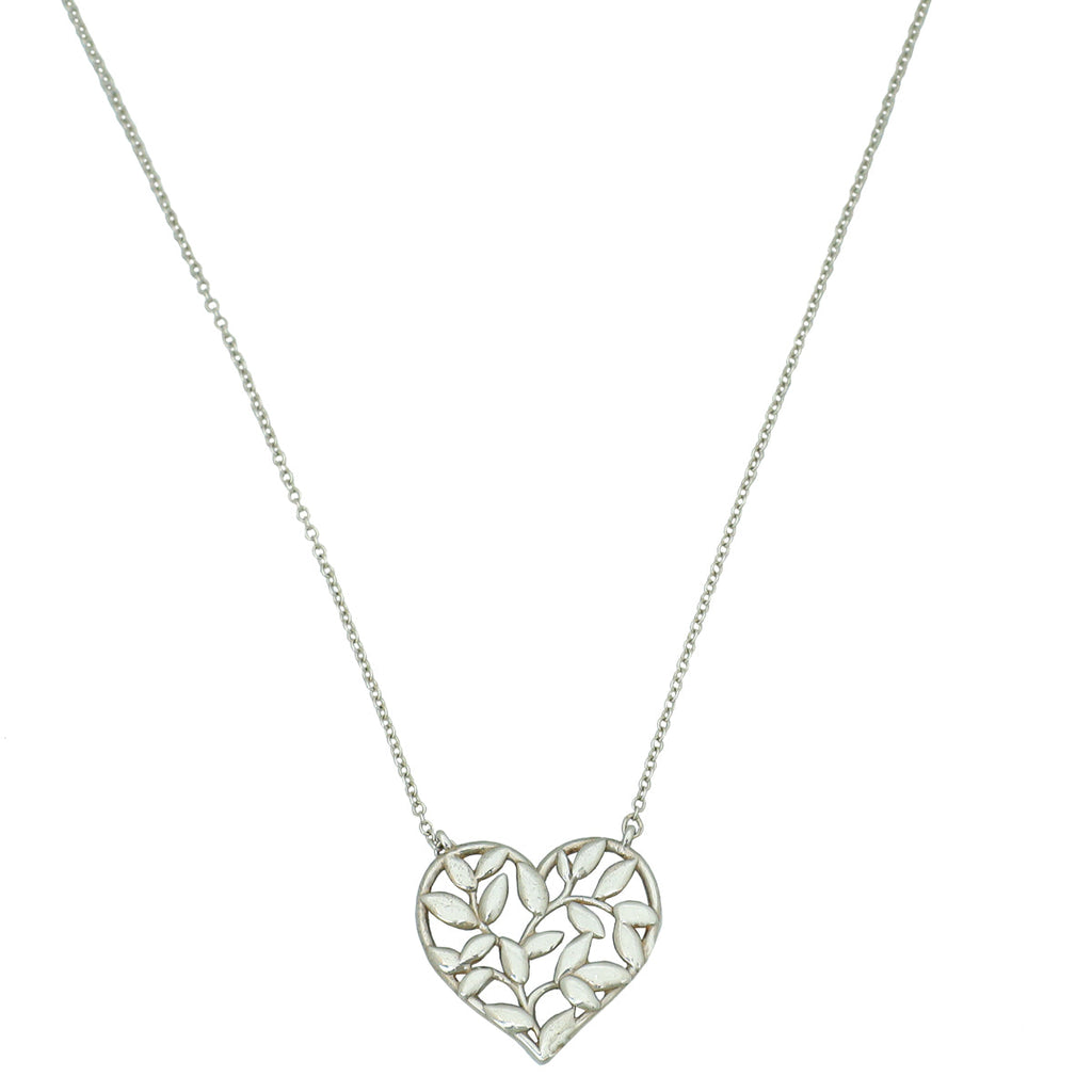 Tiffany & Co Silver Paloma Picasso Olive Leaf Heart Pendant Necklace