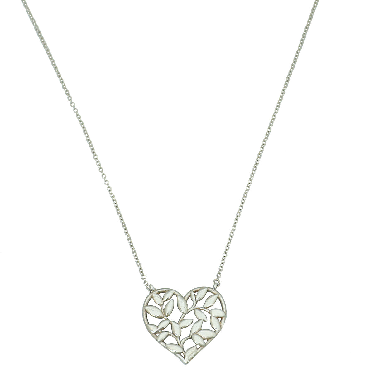 Tiffany & Co Silver Paloma Picasso Olive Leaf Heart Pendant Necklace