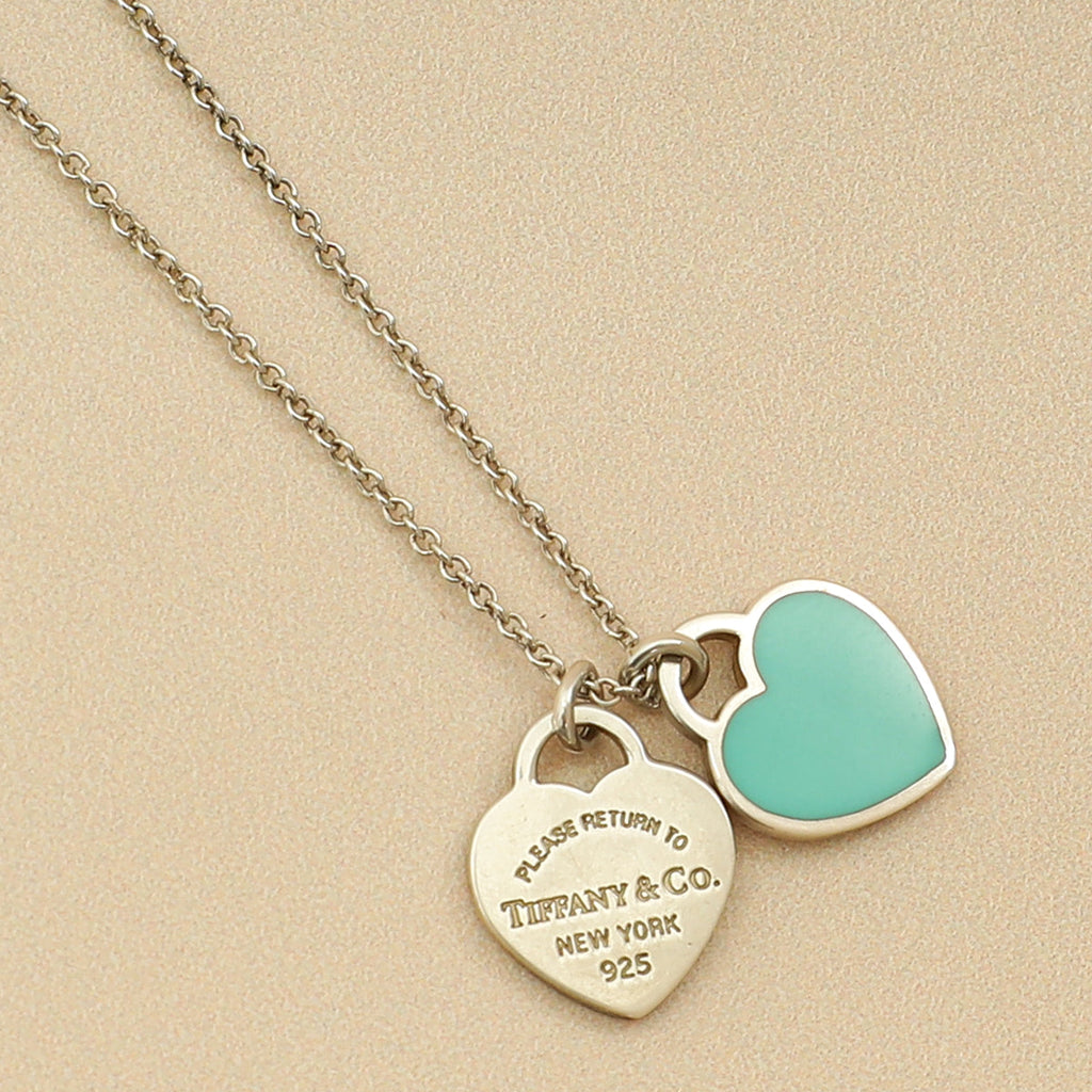 Tiffany & Co. Blue Mini Double Heart Tag Pendant Necklace