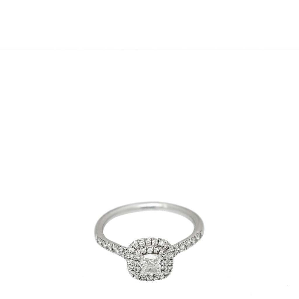 Tiffany & Co Platinum Diamond Soleste Cushion-cut Double Halo Engagement Ring 54