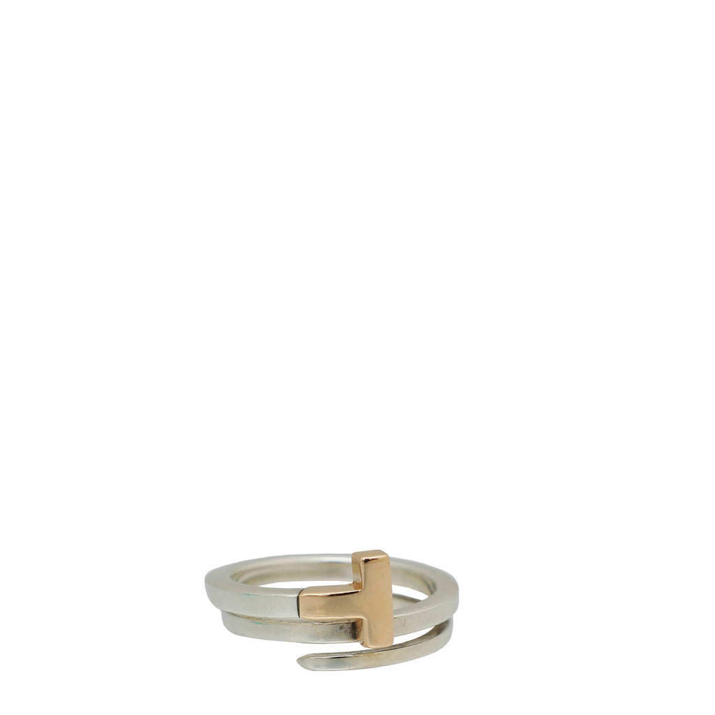 Tiffany & Co 18K Rose Gold and Silver T Wrap Ring 53