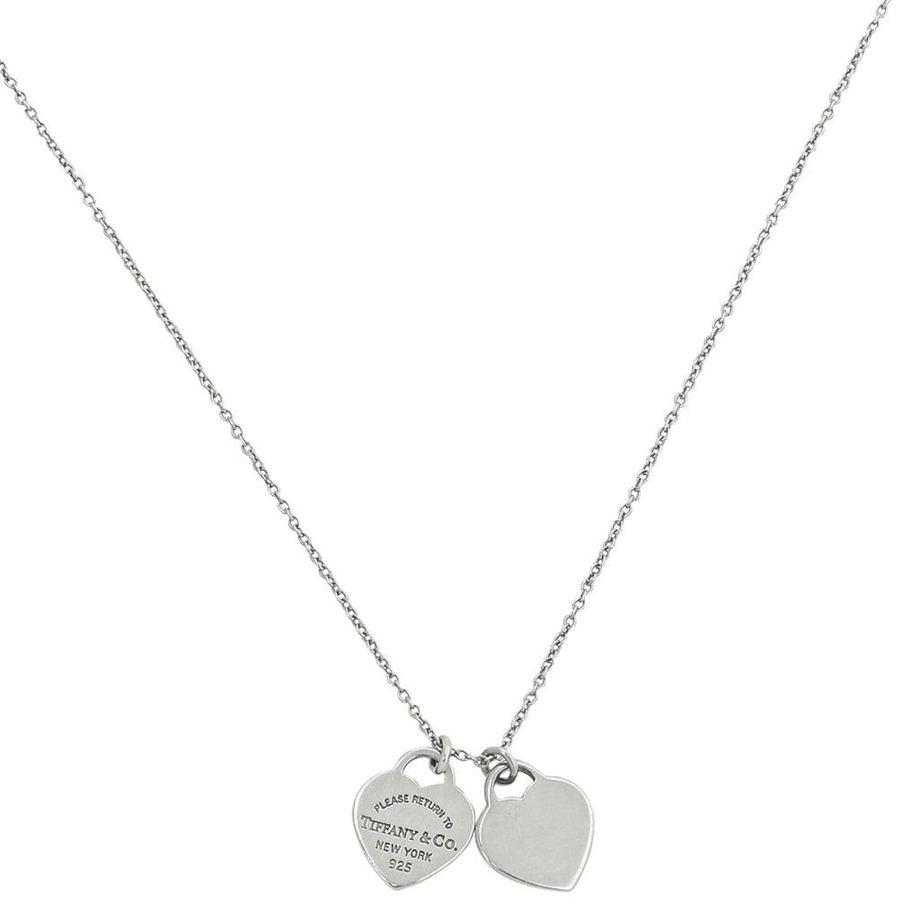 Tiffany & Co. Sterling Silver Double Mini Heart Tag Necklace