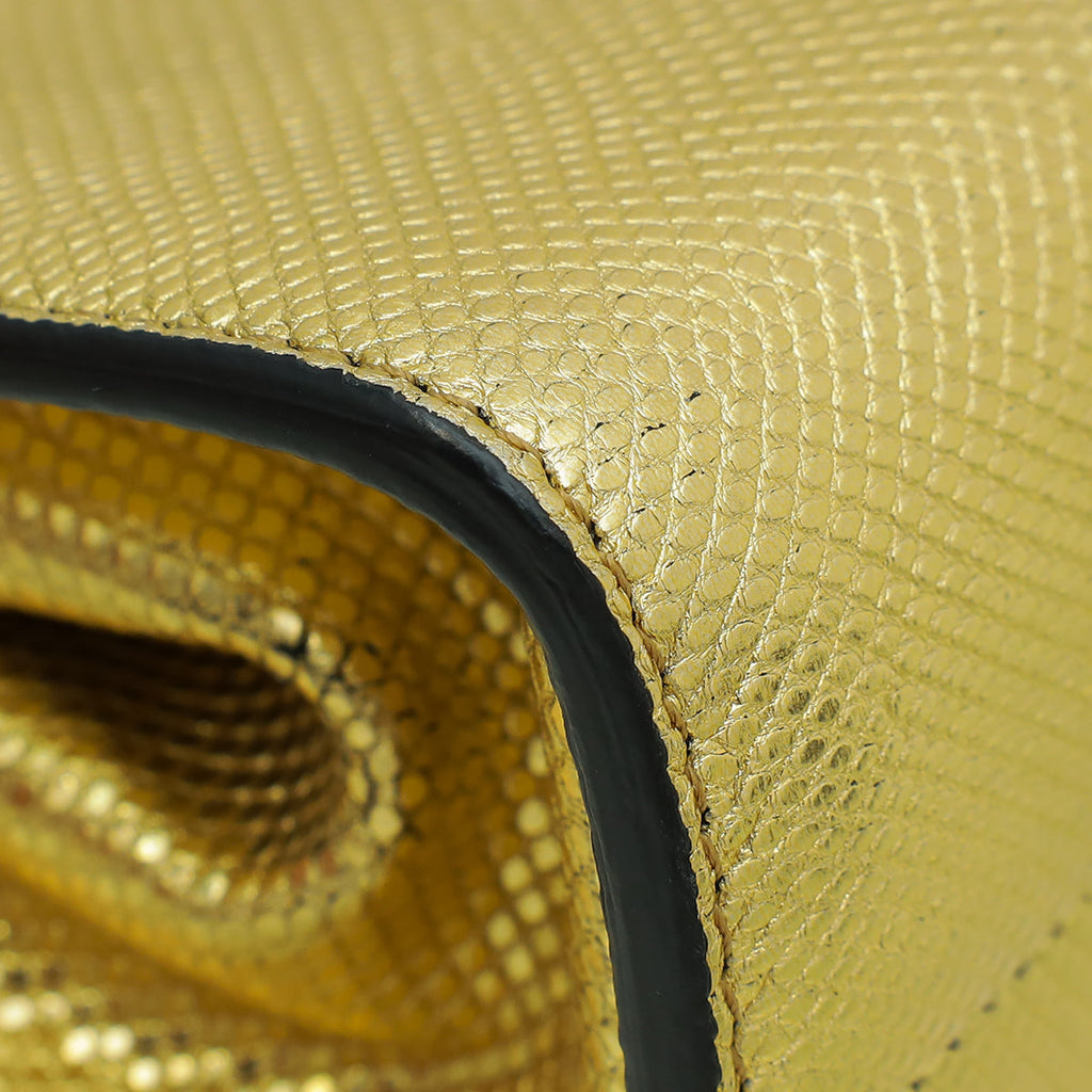 Tom Ford Metallic Gold Lizard Embossed Cosmo T Lock Small Shoulder Bag